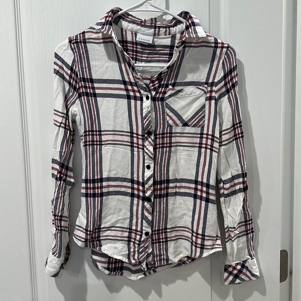 White Red Navy XS Flannel Button Up